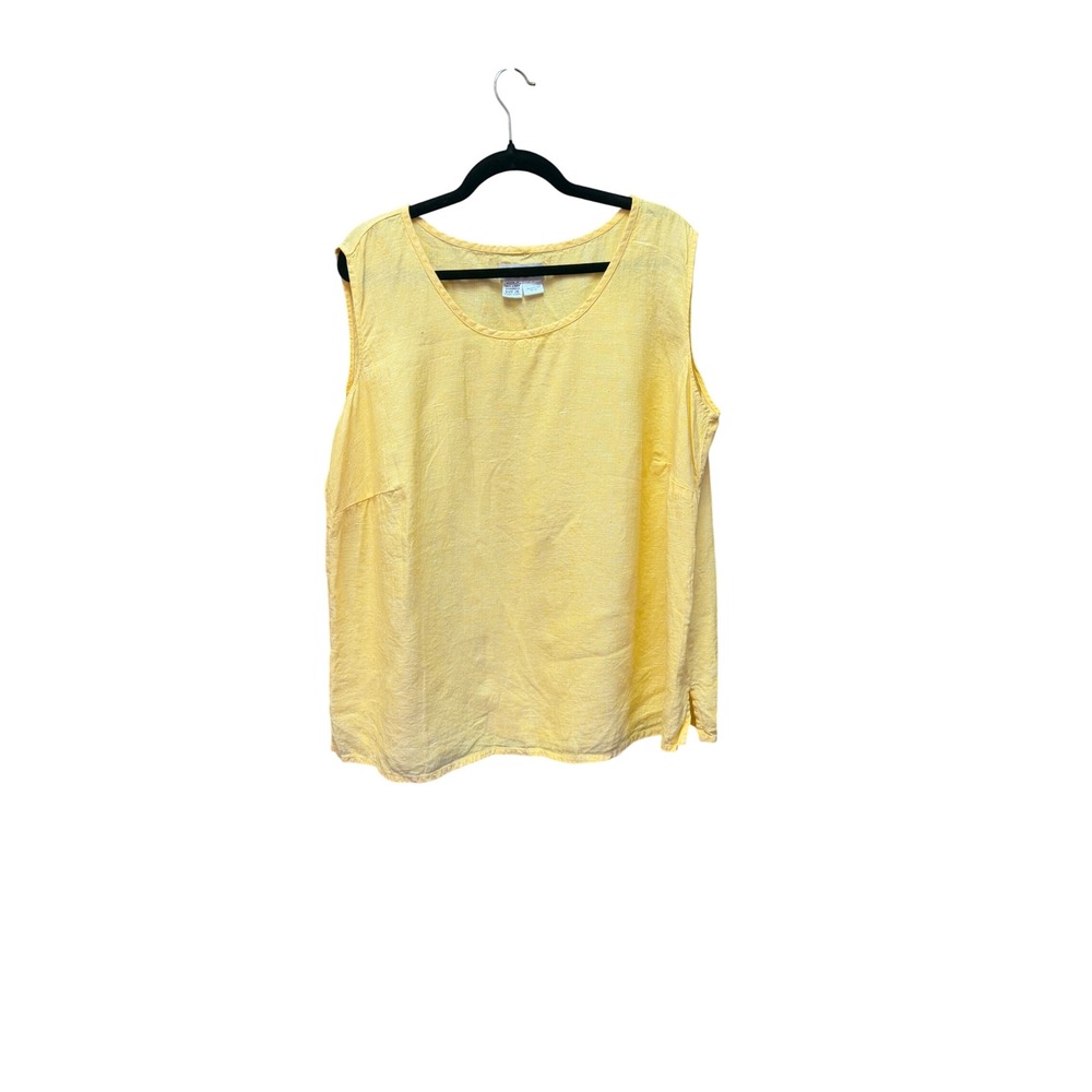 FLAX 100% Linen Sleeveless Tank Top Yellow Scoop Neck Generous Size 2G